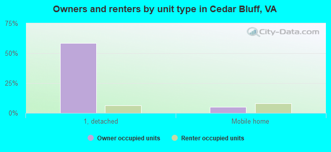 Owners and renters by unit type in Cedar Bluff, VA