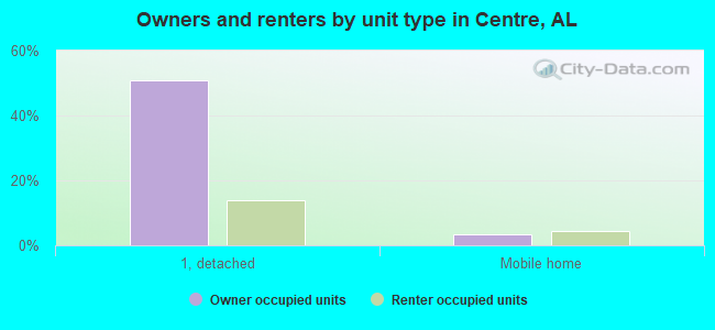 Owners and renters by unit type in Centre, AL