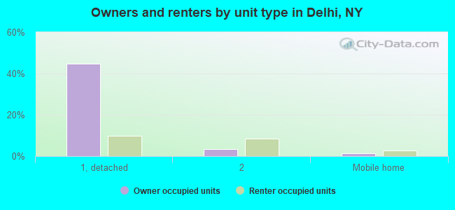 Owners and renters by unit type in Delhi, NY