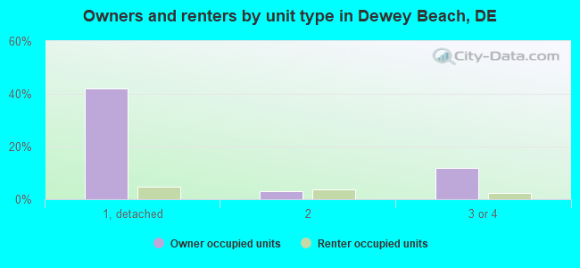 Owners and renters by unit type in Dewey Beach, DE