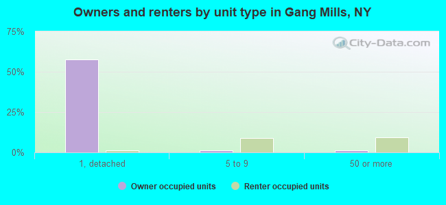 Owners and renters by unit type in Gang Mills, NY