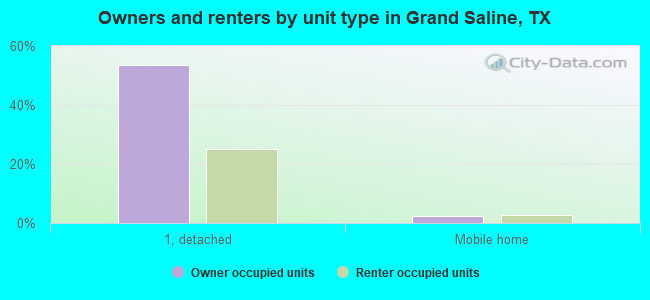 Owners and renters by unit type in Grand Saline, TX