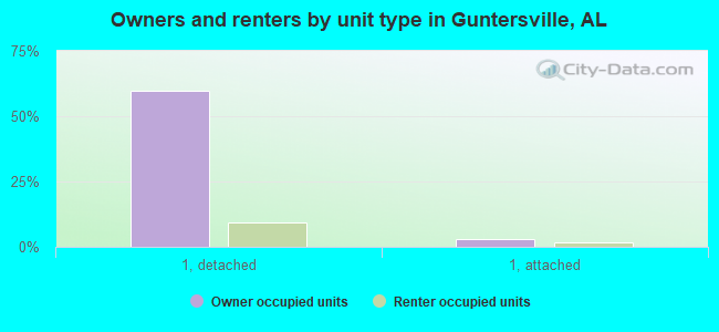 Owners and renters by unit type in Guntersville, AL