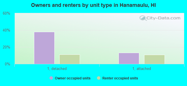 Owners and renters by unit type in Hanamaulu, HI
