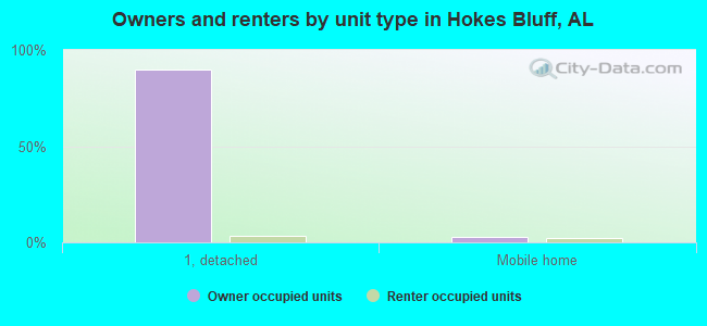 Owners and renters by unit type in Hokes Bluff, AL