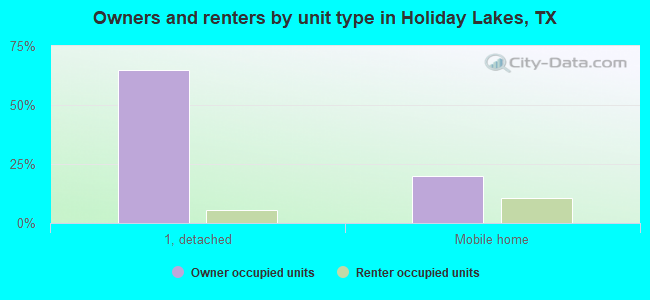 Owners and renters by unit type in Holiday Lakes, TX