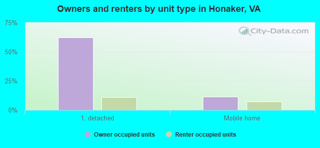 Owners and renters by unit type in Honaker, VA