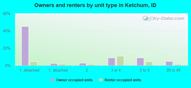 Owners and renters by unit type in Ketchum, ID