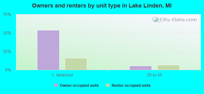 Owners and renters by unit type in Lake Linden, MI