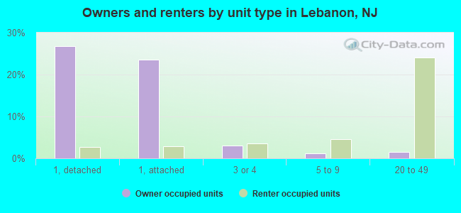 Owners and renters by unit type in Lebanon, NJ