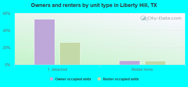 Owners and renters by unit type in Liberty Hill, TX