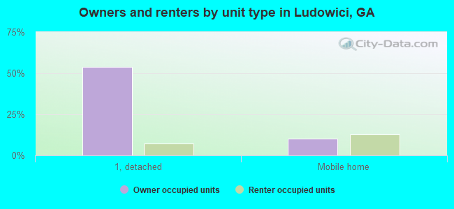 Owners and renters by unit type in Ludowici, GA