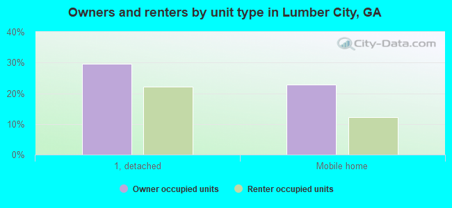 Owners and renters by unit type in Lumber City, GA