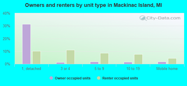 Owners and renters by unit type in Mackinac Island, MI