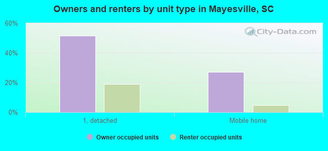 Owners and renters by unit type in Mayesville, SC