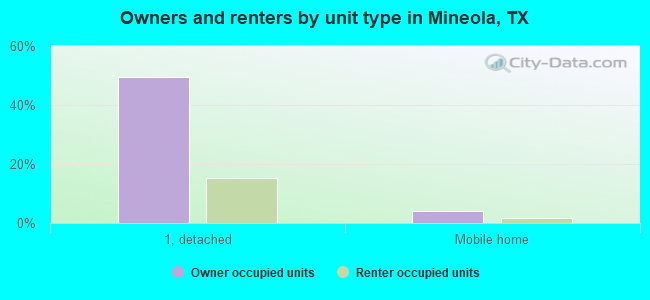 Owners and renters by unit type in Mineola, TX