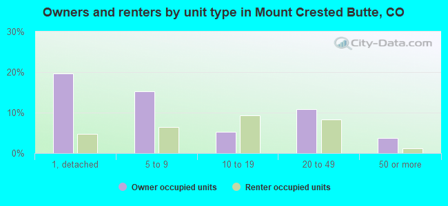 Owners and renters by unit type in Mount Crested Butte, CO