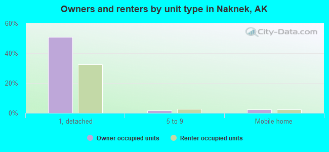 Owners and renters by unit type in Naknek, AK