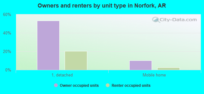 Owners and renters by unit type in Norfork, AR