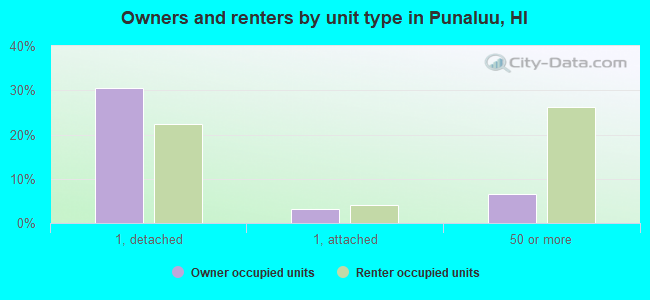 Owners and renters by unit type in Punaluu, HI