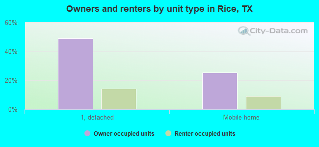 Owners and renters by unit type in Rice, TX
