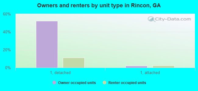 Owners and renters by unit type in Rincon, GA