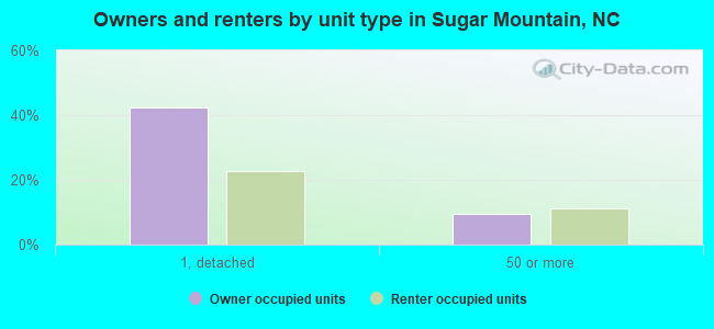 Owners and renters by unit type in Sugar Mountain, NC