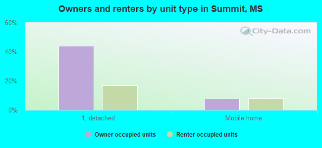 Owners and renters by unit type in Summit, MS