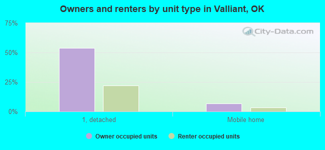 Owners and renters by unit type in Valliant, OK