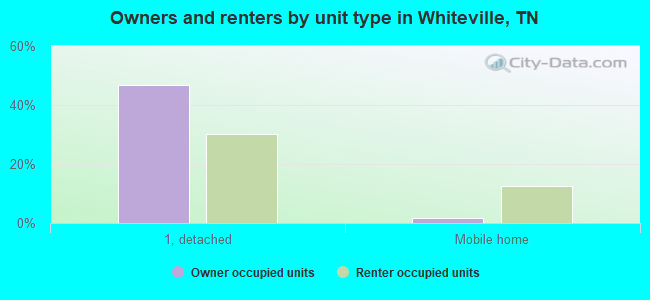 Owners and renters by unit type in Whiteville, TN