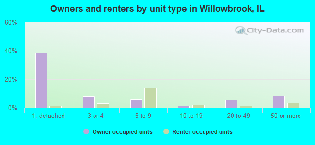 Owners and renters by unit type in Willowbrook, IL