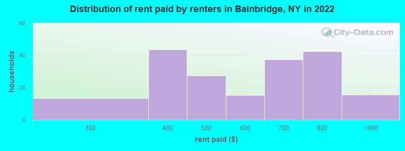 Distribution of rent paid by renters in Bainbridge, NY in 2022