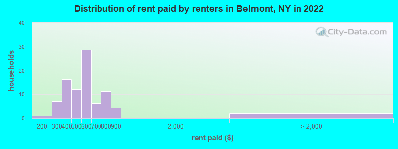 Distribution of rent paid by renters in Belmont, NY in 2022