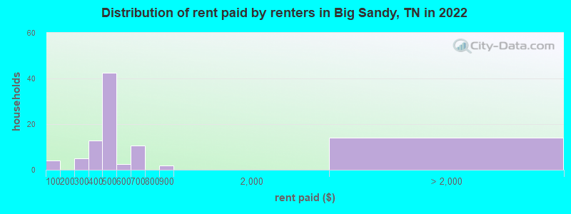 Distribution of rent paid by renters in Big Sandy, TN in 2022
