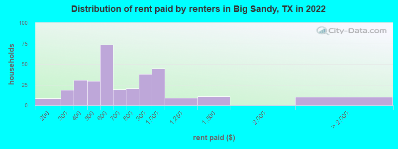 Distribution of rent paid by renters in Big Sandy, TX in 2022