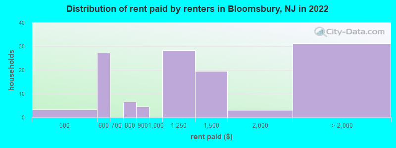 Distribution of rent paid by renters in Bloomsbury, NJ in 2022