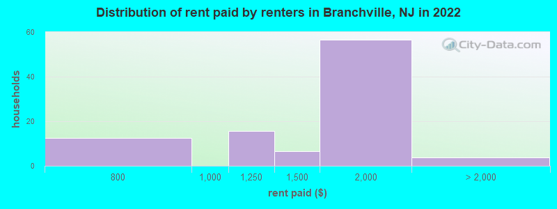 Distribution of rent paid by renters in Branchville, NJ in 2022