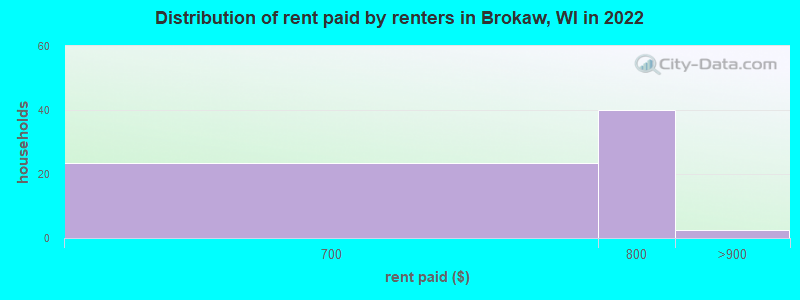 Distribution of rent paid by renters in Brokaw, WI in 2022