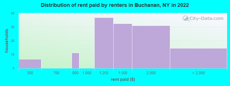 Distribution of rent paid by renters in Buchanan, NY in 2022