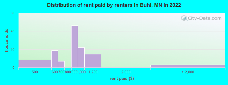 Distribution of rent paid by renters in Buhl, MN in 2022
