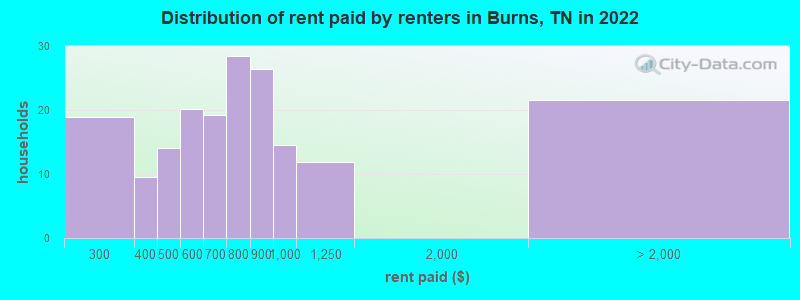 Distribution of rent paid by renters in Burns, TN in 2022
