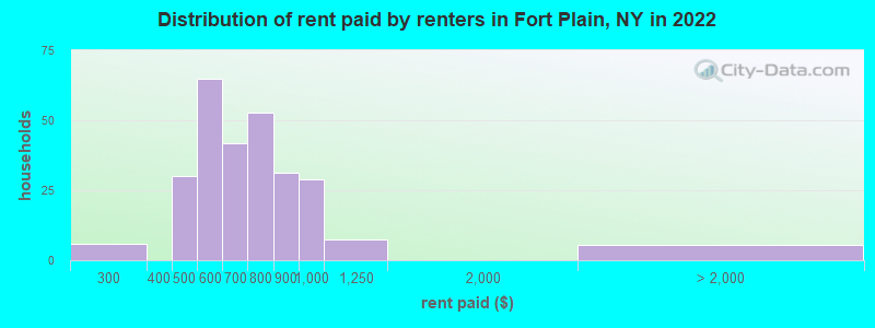 Distribution of rent paid by renters in Fort Plain, NY in 2022