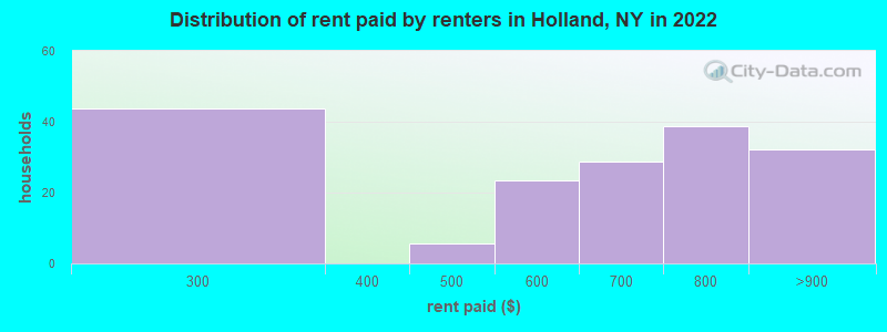 Distribution of rent paid by renters in Holland, NY in 2022