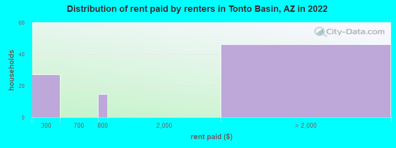Distribution of rent paid by renters in Tonto Basin, AZ in 2022