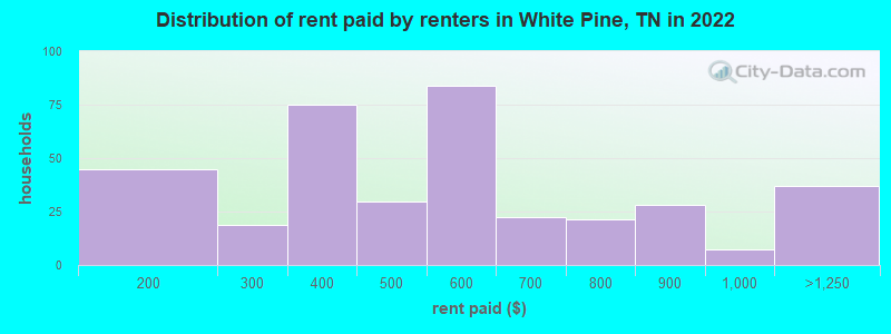Distribution of rent paid by renters in White Pine, TN in 2022