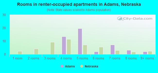 Rooms in renter-occupied apartments in Adams, Nebraska