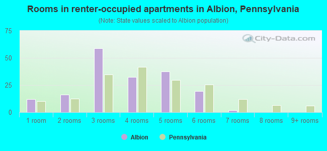 Rooms in renter-occupied apartments in Albion, Pennsylvania