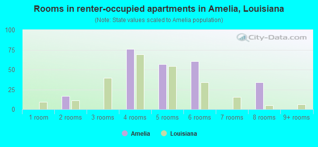 Rooms in renter-occupied apartments in Amelia, Louisiana