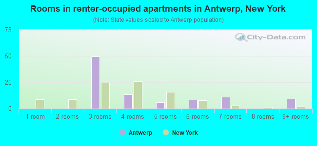 Rooms in renter-occupied apartments in Antwerp, New York