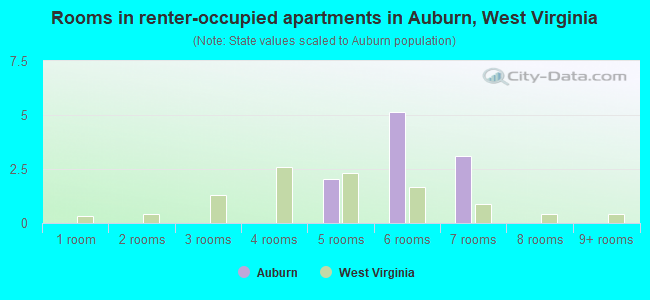 Rooms in renter-occupied apartments in Auburn, West Virginia
